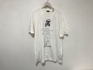 本物ディーゼルDIESELプリントダメージ加工コットン半袖Tシャツアメカジサーフビジネススーツメンズ白ホワイトXLブルガリア製