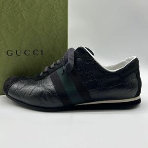 1円 【美品】 GUCCI グッチ 【圧倒的高級感】 メンズ スニーカー シューズ 靴 シマレザー GG柄 シェリーライン ブラック 黒 41 1/2 26.5位