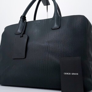 1円■超美品■幻の逸品■最高級ライン■ARMANI ジョルジオアルマーニ トートバッグ ビジネス ブリーフケース A4 メンズ レザー カーキ系