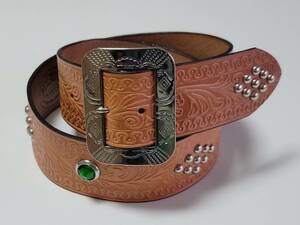 未使用品　ace western belts スタッズベルト　ナチュラルカラー　w30くらい最大85.5cm　アメカジ ロカビリー　