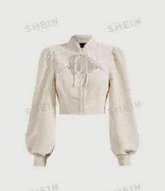 SHEIN MOD フリルトリムタイネックカットアウト コード クロップブラウス