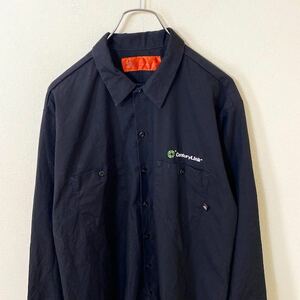 Dickies ディッキーズ　刺繍　ワークシャツ　企業　古着　ストリート　長袖ワークシャツ WORK 黒 古着卸　USA古着　海外古着