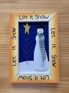 ◆クリスマス飾り　壁掛け　フレーム額◆雪だるま　Let it snow◆