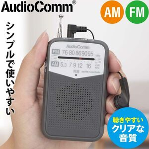 オーム電機　AM/FM　ポケットラジオ　ポータブルラジオ　コンパクト　電池式　 イヤホン付　スピーカー　２WAY　RAD-P133N-H　グレー