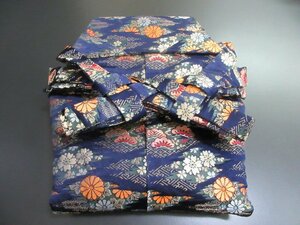 1円 良品 化繊 馬乗り袴 男性用 正装 式典 和装 和服 紺 総刺繍 松皮菱 四季花 草花 花柄 紐下75.5cm 高級【夢職】★★★