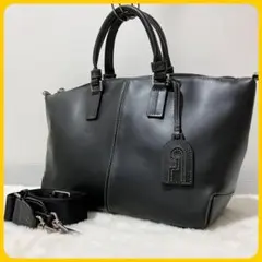 未使用級 FURLA シリオ 2way ショルダー バッグ A4 黒 革 レザー