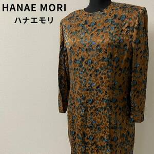 HANAE MORI ハナエモリ 花柄ワンピース 絹 シルク100 肩パッド