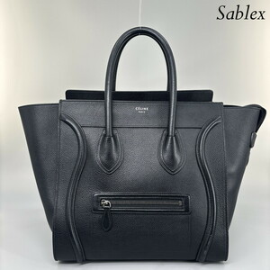 1円●新品同様●CELINE セリーヌ●ラゲージ マイクロショッパーカーフ レザー 本革●ハンド バッグ●ブラック●腕掛け●B5 トートバッグ