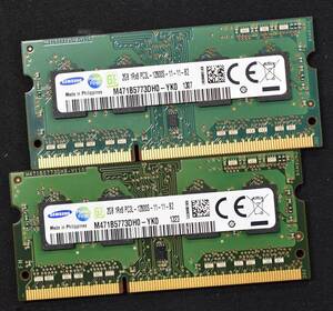 2GB 2枚組 (合計 4GB) PC3L-12800S DDR3L-1600 S.O.DIMM 204pin 1Rx8 1.35V/1.5V(低電圧対応) Samsung製 2G 4G (管:SB0334