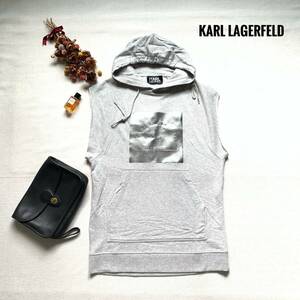 美品☆高級　上品パンク♪　定価2万　KARL LAGERFELD　ノースリーブ パーカー　フロントロゴ　XS