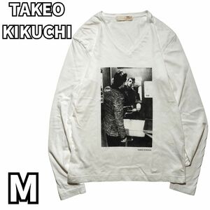 アートなデザイン★ TAKEO KIKUCHI タケオキクチ　 Tシャツ ロンＴ トレーナー スウェット フロントプリント 長袖　ホワイト　白　M