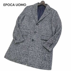 EPOCA UOMO エポカ ウォモ 秋冬 起毛 アーガイル柄★ ウール ツイード チェスター コート Sz.46　メンズ ネイビー　I3T01203_9#N