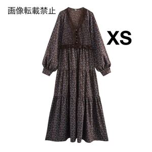 vintage ヴィンテージ レトロ フラワー 花柄 レース ロング ワンピース XSサイズ レディース★ZARA 好きな方に★2024 冬新作 新品未使用★