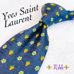 【美品】Yves Saint Laurent ネイビー 花柄 ビジネス シルク