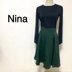 【Mサイズ】Nina ブラック&グリーン 切替デザイン ワンピース