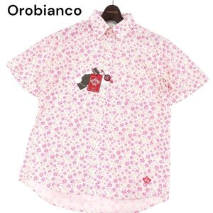 【新品 未使用】 Orobianco オロビアンコ 春夏 イタリア製 LEGGIUNO生地★ 花柄 フラワー総柄 半袖 シャツ Sz.M　メンズ　I4T02139_6#A