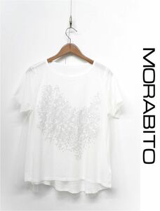 HGC-E327/美品 MORABITO BLANC モラビトブラン 半袖カットソー Tシャツ ブラウス チュール レイヤード クルーネック 38 M 白