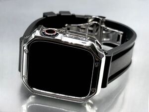 ブラック シルバー アップルウォッチバンド ラバーベルト Apple Watch カバー　ケース メンズ レディース 38mm40mm41mm42mm44mm45mm46mm