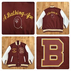 BAPE LOGO スウェット スタジャン Mサイズ Dark Red a bathing ape sweat varsity jacket エイプ ベイプ アベイシングエイプ NIGO w39