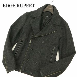 EDGE RUPERT ルパート 牛革 リアル カウ レザー使い★ メルトン ウール ライダース Pコート ジャケット Sz.M　メンズ グレー　C3T11154_C#N