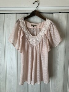 ◆PROPORTION BODY DRESSING/プロポーションボディドレッシング/レース付き/ピンクのシフォンチュニックブラウス◆E