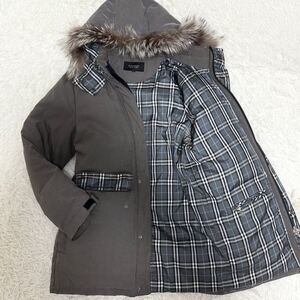 1円/良品 バーバリーブラックレーベル BURBERRY BLACK LABEL ダウンコート ノバチェック ホース ホワイトグース 千鳥柄 シルバーフォックス