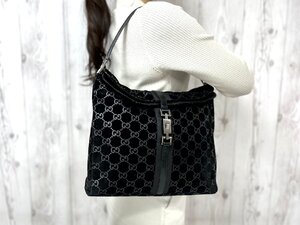 極美品 GUCCI グッチ ジャッキー GG柄 ハンドバッグ ショルダーバッグ バッグ スエード×レザー 黒 79576