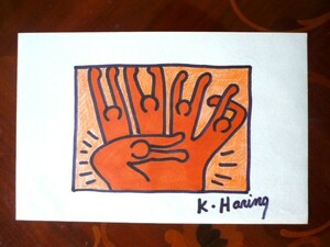 送料無料★ キース・ヘリング Haring Keith★取り扱い画廊店印あり★アクリル油彩画★模写 ★販売証明書付属★サイン入り★a46