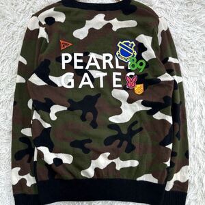 【美品 XL】PEARLY GATES ニット カモフラ 背面ロゴ ワッペン セーター 丸首 迷彩 ストレッチ パーリーゲイツ ゴルフ オリーブ カーキ 6