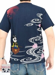 一寸熊猫半袖Tシャツ◆PANDIESTA JAPAN ネイビーXLサイズ 554856 パンディエスタジャパン パンダ 和柄 和風 刺繍 昔話