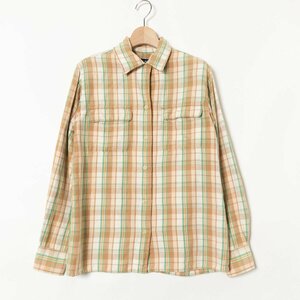 POLO SPORT RALPH LAUREN ラルフローレン チェック柄長袖シャツ トップス リネンコットン アメカジ クラシカル 薄茶色 9 レディース 日本製