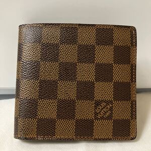 【美品】 LOUIS VUITTON ルイヴィトン 二つ折り 財布 ポルトフォイユ マルコ ダミエ ブラウン系 シリアルあり