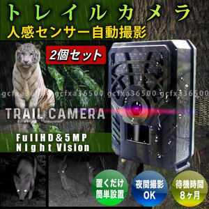 トレイルカメラ 防犯 2個 監視 小型 720P IP54 PIR 解像度 闇バイト 屋外 熱感知 赤外線 人感センサー 配線不要 電池式 防水 庭 駐車場 008