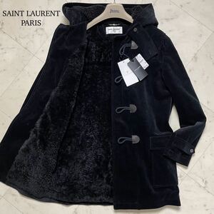 新品タグ付き/Lサイズ★SAINT LAURENT サンローラン リアルムートンファー コーデュロイ ダッフルコート ITALY製 定価55万 ブラック メンズ