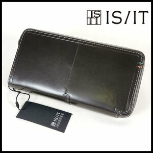 新品 定価24,200円 IS/IT イズイット 濃茶 牛革製 スマートセルバッグ クラッチバッグ 手提げ L字ラウンドジップ長財布 メンズ 【3198】