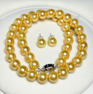 花珠レベル！12mm完璧な仕上げ！貝パール　ゴールドパールネックレス　ゴールドパールピアス　necklace jewelry 