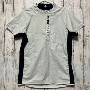 DESCENTE デサント ムーブスポーツ メンズ 半袖ハーフジップシャツ L ライトグレー×ネイビー 薄手 送料無料