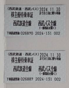 送料無料　西武鉄道 西武バス ２枚セット【２０２４年１１月末まで】株主優待乗車証　西武ホールディングス