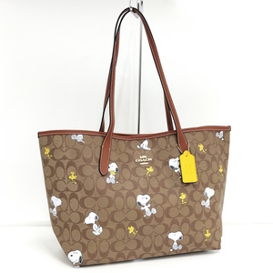 【中古】COACH トートバッグ X PEANUTS PVCコーティング ベージュ CF166