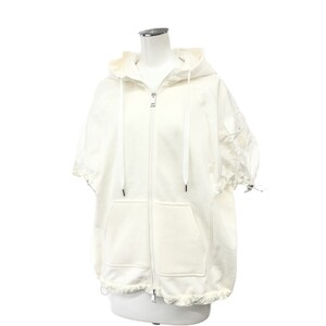 良好◆MONCLER モンクレール 半袖パーカー サイズ:XS◆ ホワイト レディース ナイロン切替 ジップアップ サイドロゴ ZIP UP HOODIE 21年