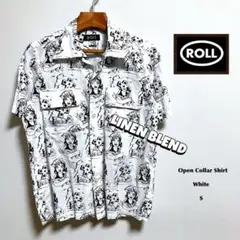 Roll シャツ S リネン 総柄 オープンカラー 半袖 ロール 柄シャツ