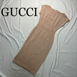 GUCCI グッチ ワンピース ノースリーブ ツイード ピンク 38サイズ ひざ下