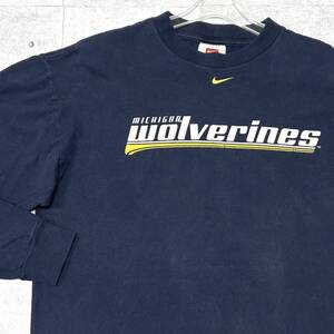 90s NIKE MICHIGAN wolverines 長袖Tシャツ ナイキ　　90年代 アメリカ企画 USA企画 ロンT ミシガン ウルヴァリンズ カレッジロゴ 柳10228