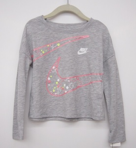 新品■NIKE ナイキ ガールズ 女の子 長袖Tシャツ サイズ5 110cm グレー ロゴ