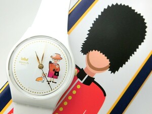 1000円スタート 腕時計 swatch スウォッチ HOW MAJESTIC ハウ マジェスティック エリザベス女王 在位70周年記念 箱/冊子/王冠付き TUJ W226