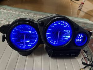 FZR250R(3LN)用スペシャルメーターassy完成品♪青LED照明☆一体型デジタル水温電圧計装備♪1個限り