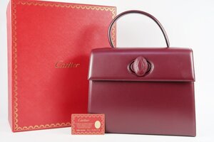 【超美品】Cartier カルティエ ターンロック ハンドバッグ ボルドー ブランド鞄【QV91】