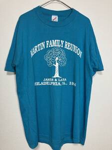 MARTIN FAMILY REUNION JERZEES ジャージーズ シングルステッチ Tシャツ 青緑 L【管理番号B67】