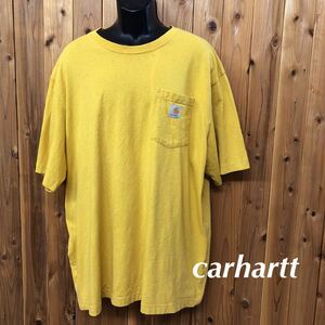 carhartt /カーハート /メンズ2XL イエロー 半袖Tシャツ ポケットTシャツ クルーネック ワーク アメカジ ストリート USED USA古着