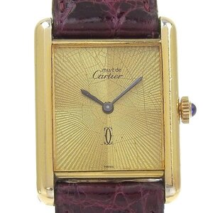 1円 稼働 カルティエ Cartier 手巻き マストタンクLM ゴールド文字盤 SV925×レザー メンズ 腕時計